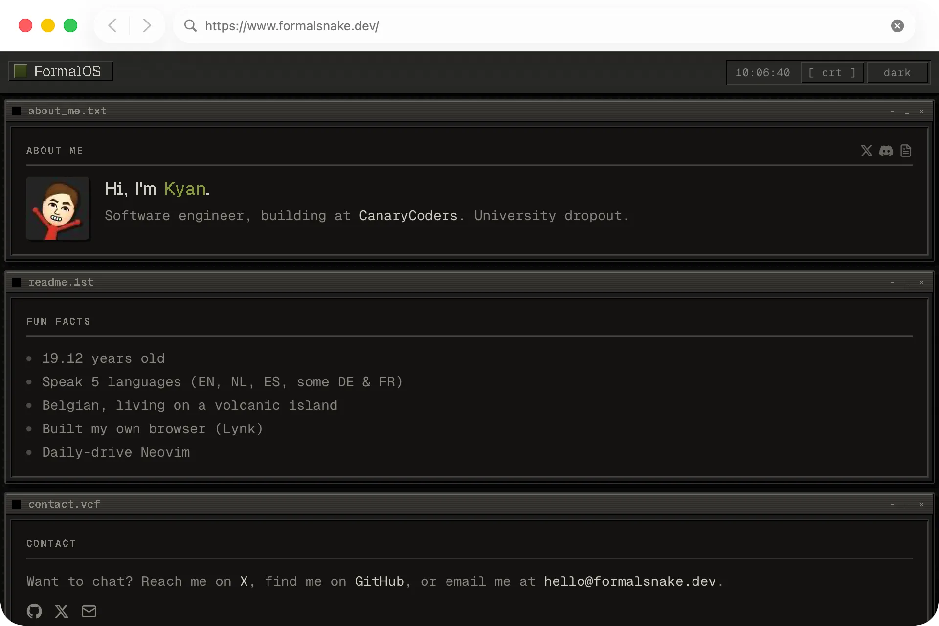 The webview widget rendering a page inside the browser example on macOS (AppKit)