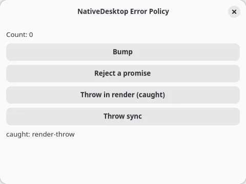 The errors example with a caught boundary error on GNOME (GTK)