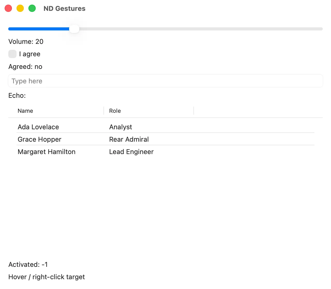 The gestures example on macOS (AppKit)