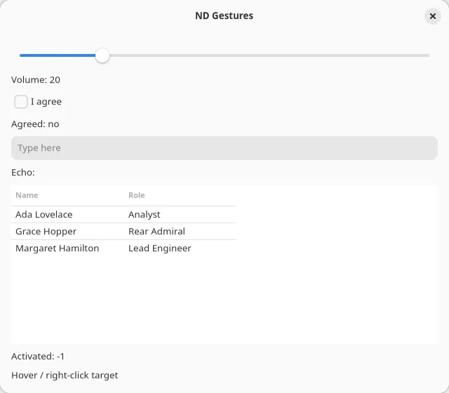 The gestures example on GNOME (GTK)