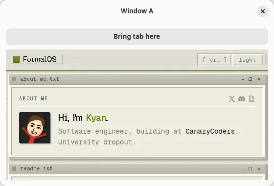 One of the multiwindow example’s two windows hosting a live webview on GNOME (GTK)