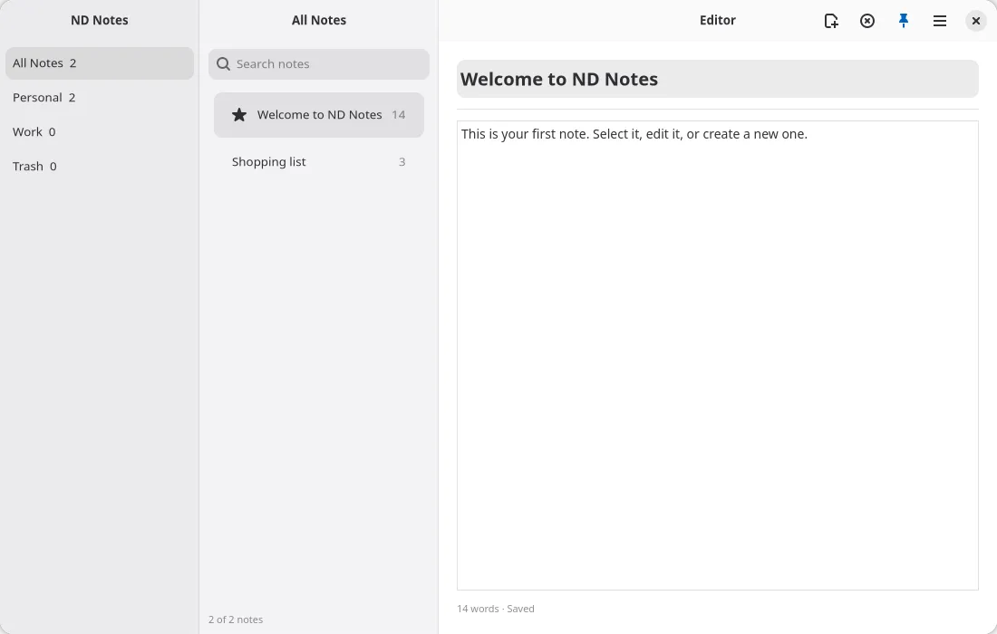 The notes example on GNOME (GTK)