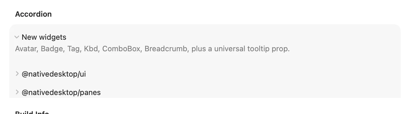An open Accordion item on macOS (AppKit)
