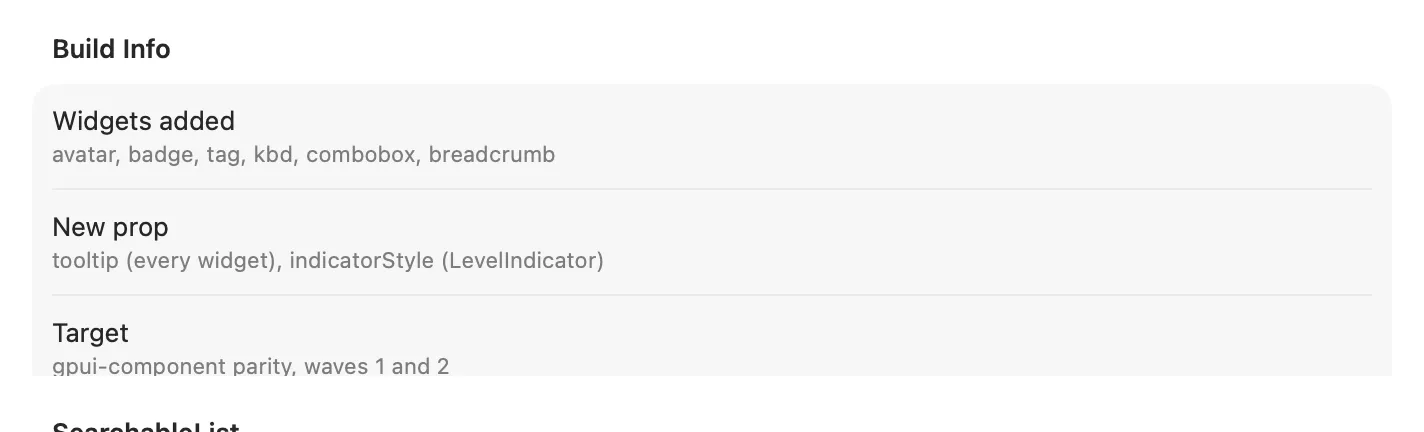A DescriptionList of build info on macOS (AppKit)
