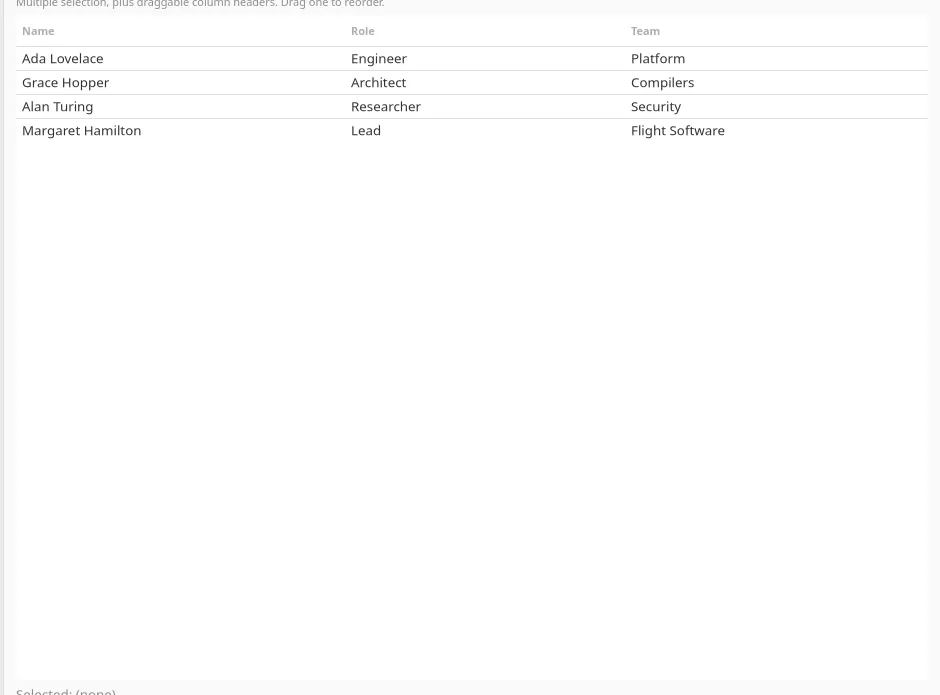 A sorted Table with three columns on GNOME (GTK)