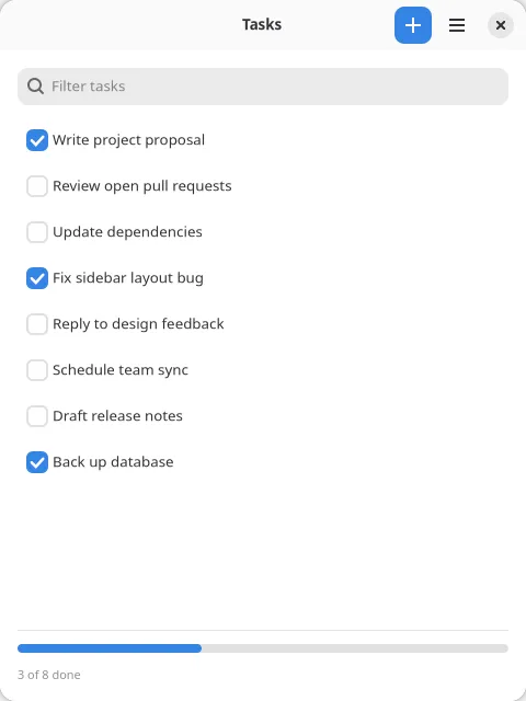The tasks example on GNOME (GTK)